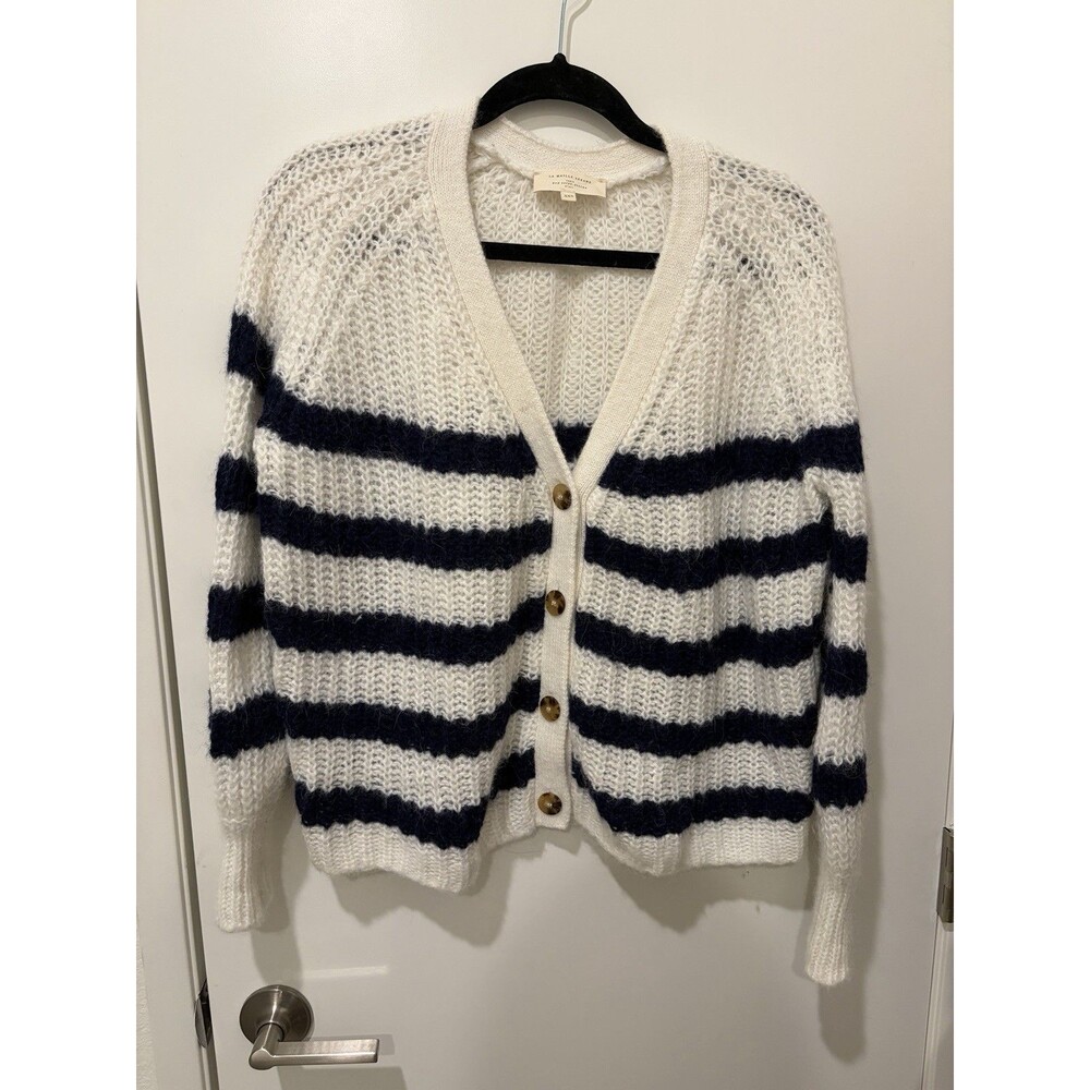 Sézane Basile Cardigan Sweater Blue Ecru Stripe Alpaca Wool Oversized XXS